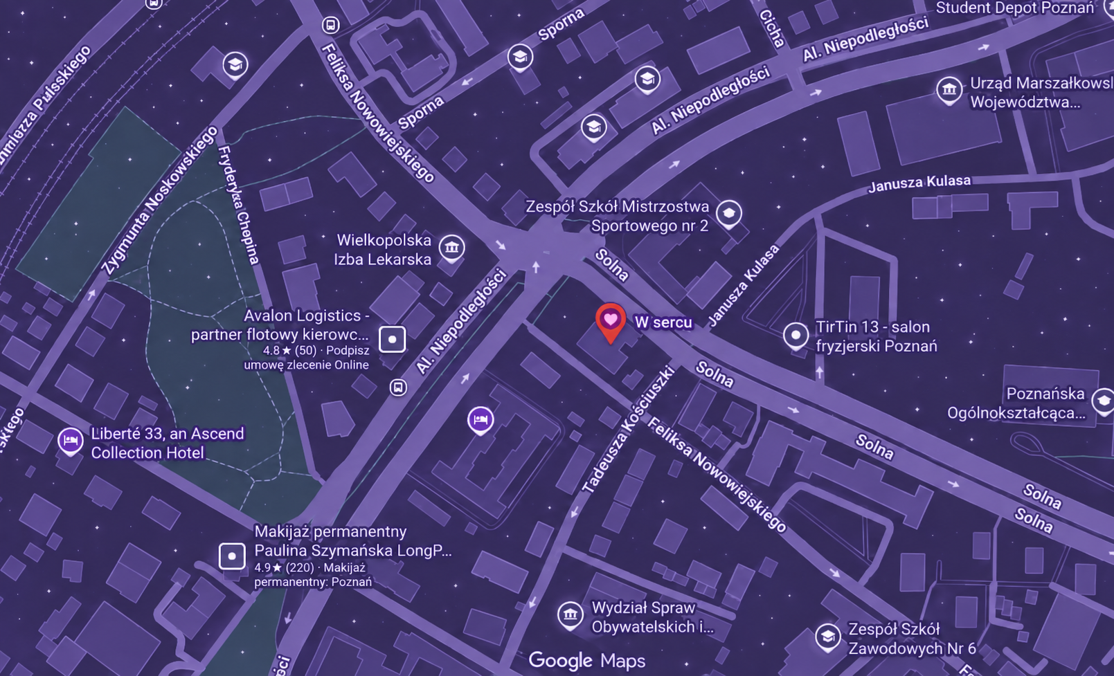 Mapa okolicy W Sercu, al. Niepodległości 30 w Poznaniu